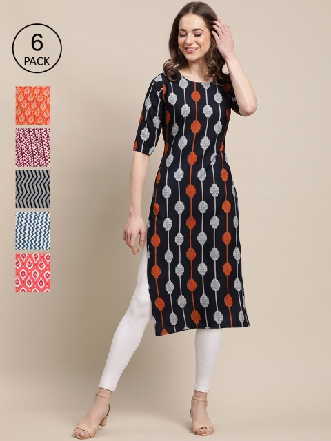 

1 Stop Fashion Women Multicoloured 6 Geometric Printed Crepe Kurta, Multi