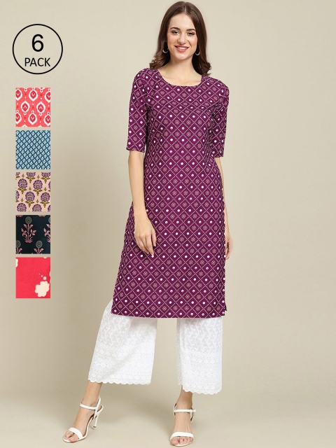 

1 Stop Fashion Women Multicoloured 6 Floral Printed Crepe Kurta, Multi