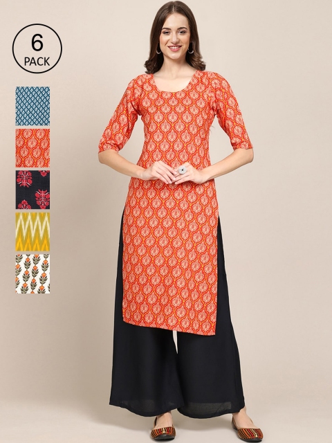 

1 Stop Fashion Women Multicoloured 6 Ethnic Motifs Printed Crepe Kurta, Multi