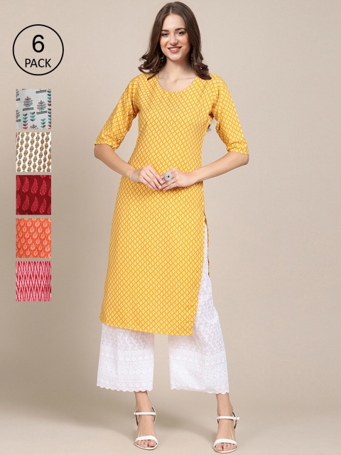 

1 Stop Fashion Women Multicoloured 6 Floral Printed Crepe Kurta, Multi