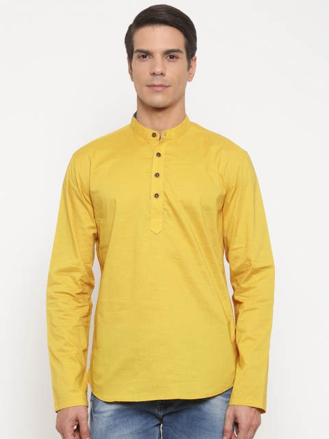 

The Indian Garage Co Men Mustard Solid Straight Kurta