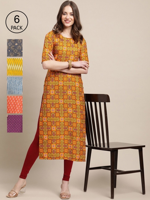 

1 Stop Fashion Women Multicoloured 6 Geometric Printed Crepe Kurta, Multi