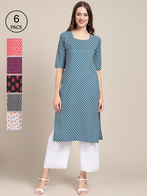 

1 Stop Fashion Women Multicoloured 6 Floral Printed Crepe Kurta, Multi