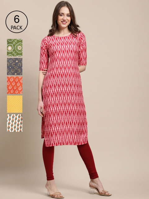 

1 Stop Fashion Women Multicoloured 6 Geometric Printed Crepe Kurta, Multi