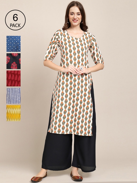 

1 Stop Fashion Women Multicoloured 6 Floral Printed Crepe Kurta, Multi