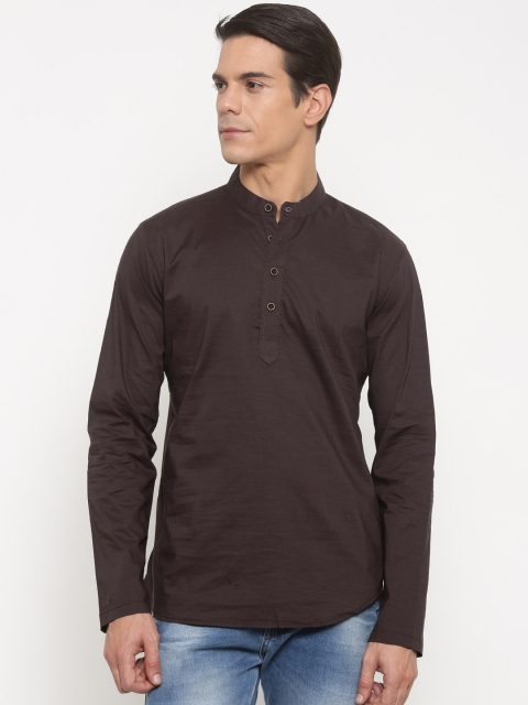 The Indian Garage Co Men Coffee Brown Solid Straight Kurta