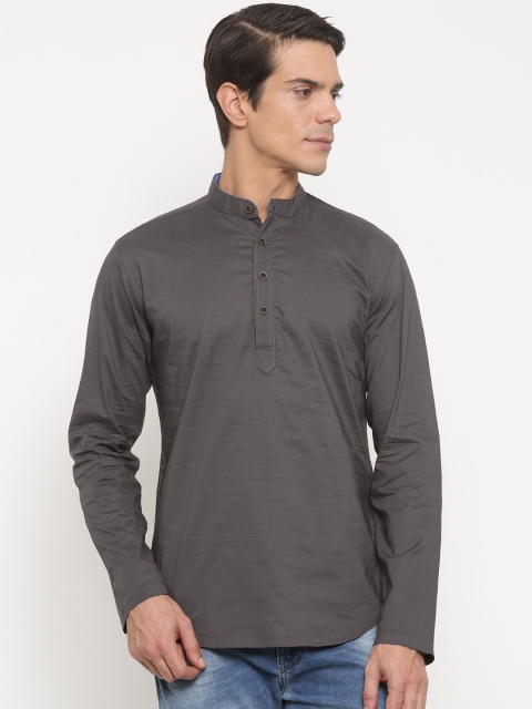 

The Indian Garage Co Men Grey Solid Straight Kurta
