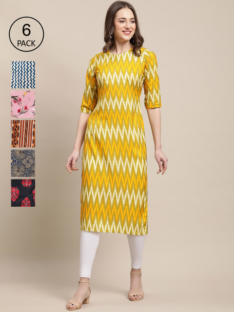 

1 Stop Fashion Women Multicoloured 6 Geometric Printed Crepe Kurta, Multi