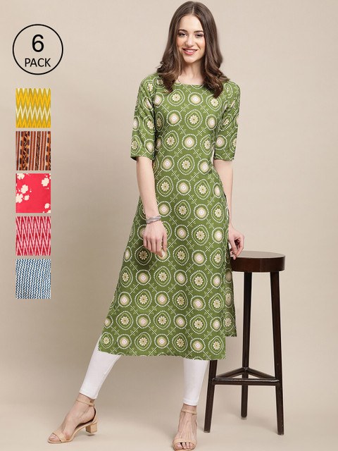 

1 Stop Fashion Women Multicoloured 6 Geometric Printed Crepe Kurta, Multi