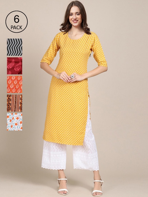 

1 Stop Fashion Women Multicoloured 6 Floral Printed Crepe Kurta, Multi