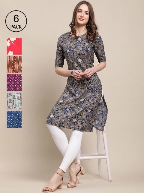 

1 Stop Fashion Women Multicoloured 6 Geometric Printed Crepe Kurta, Multi