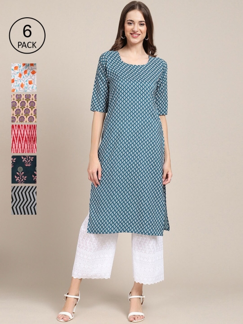

1 Stop Fashion Women Multicoloured 6 Floral Printed Crepe Kurta, Multi