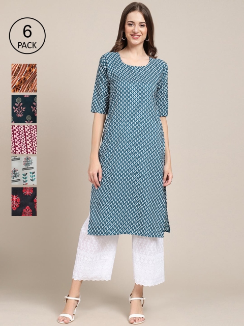 

1 Stop Fashion Women Multicoloured 6 Floral Printed Crepe Kurta, Multi