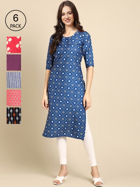 

1 Stop Fashion Women Multicoloured 6 Geometric Printed Crepe Kurta, Multi