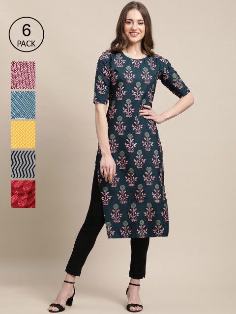 

1 Stop Fashion Women Multicoloured 6 Floral Printed Crepe Kurta, Multi