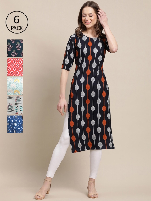 

1 Stop Fashion Women Multicoloured 6 Floral Printed Crepe Kurta, Multi