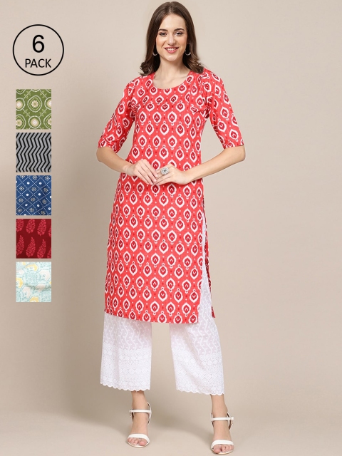 

1 Stop Fashion Women Multicoloured 6 Geometric Printed Crepe Kurta, Multi
