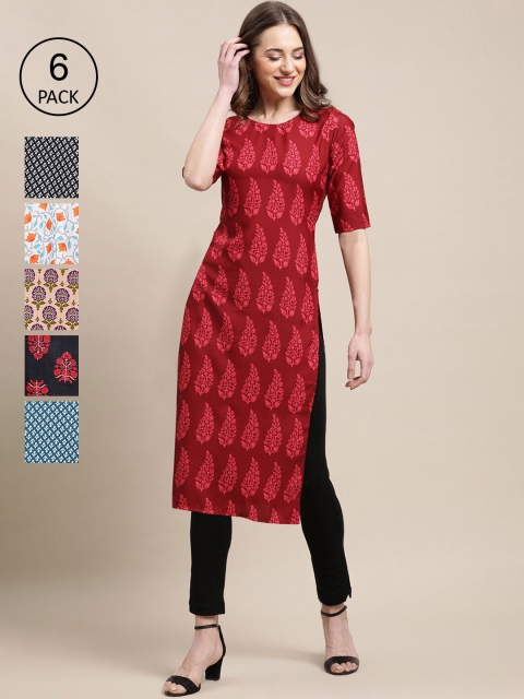 

1 Stop Fashion Women Multicoloured 6 Floral Printed Crepe Kurta, Multi