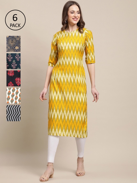 

1 Stop Fashion Women Multicoloured 6 Floral Printed Crepe Kurta, Multi