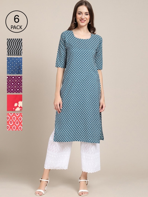 

1 Stop Fashion Women Multicoloured 6 Geometric Printed Crepe Kurta, Multi