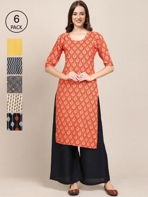 

1 Stop Fashion Women Multicoloured 6 Geometric Printed Crepe Kurta, Multi