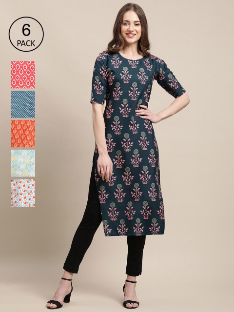 

1 Stop Fashion Women Pack of 6 Crepe Kurta, Blue