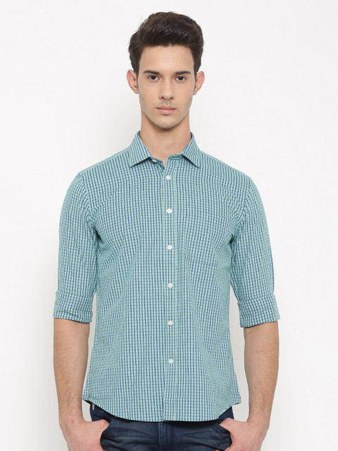 

Urban Nomad Men Green & Blue Slim Fit Checked Casual Shirt