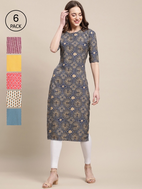 

1 Stop Fashion Women Pack of 6 Crepe Kurta, Black