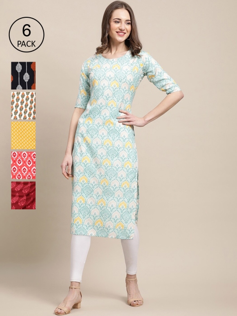 

1 Stop Fashion Women Pack Of 6 Printed Crepe Straight Kurta, Maroon