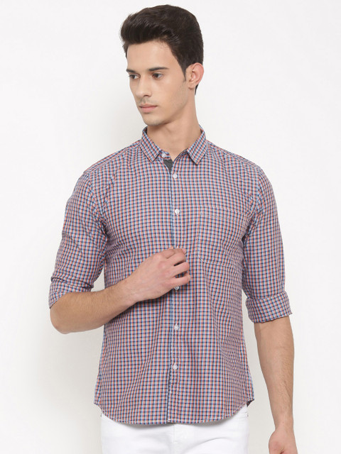 

Urban Nomad Men Orange & Blue Slim Fit Checked Casual Shirt