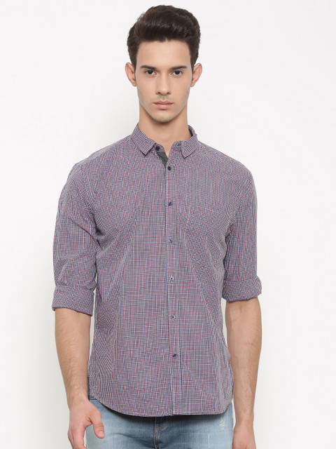 

Urban Nomad Men Navy & Red Slim Fit Checked Casual Shirt, Navy blue