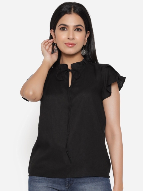 

PURSHOTTAM WALA Black Tie-Up Neck Top