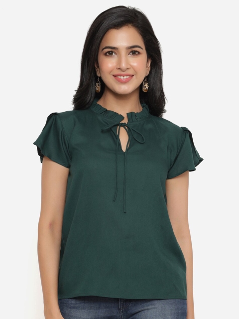 

PURSHOTTAM WALA Green Tie-Up Neck Top