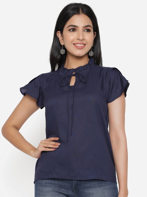 

PURSHOTTAM WALA Blue Tie-Up Neck Top