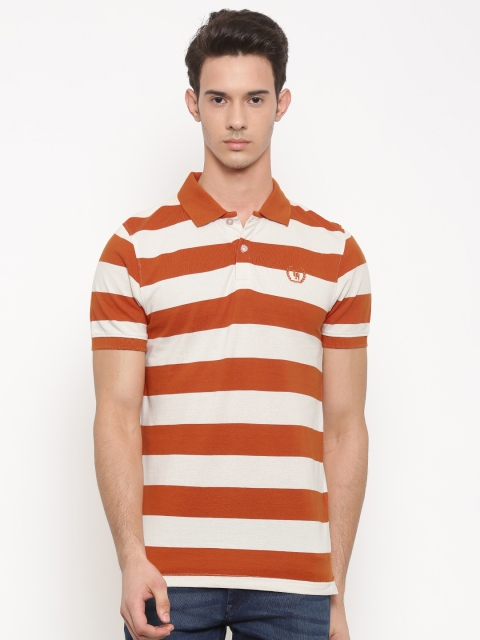 

Urban Nomad Men Orange & Beige Striped Polo T-shirt