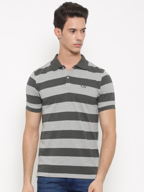 

Urban Nomad Men Grey & Black Striped Polo T-shirt