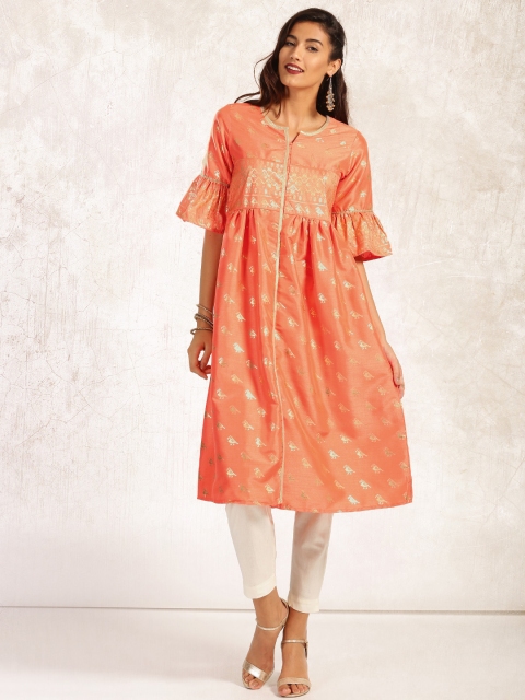 

Anouk Women Orange Birds Printed A-Line Kurta