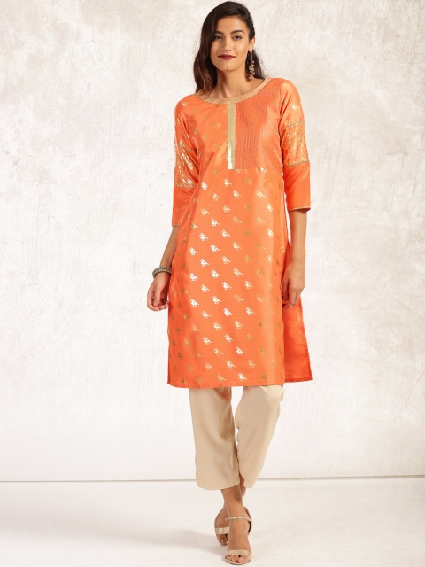 

Anouk Women Orange Quirky Print Straight Kurta