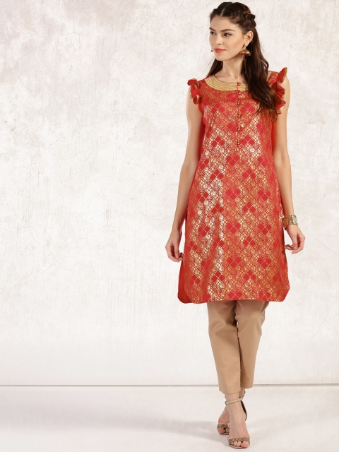 

Anouk Women Red & Golden Printed Straight Kurta