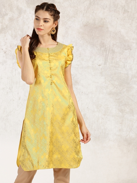 

Anouk Women Yellow Printed Straight Kurta