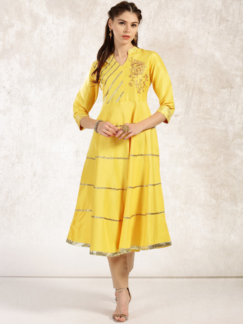 

Anouk Women Yellow Embroidered A-Line Kurta