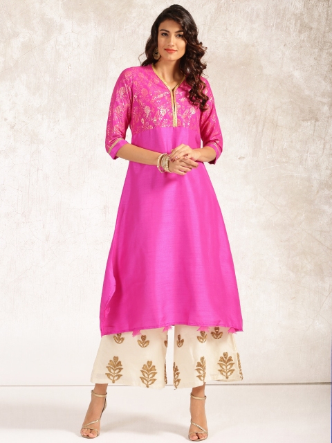 

Anouk Women Pink Yoke Design A-Line Kurta