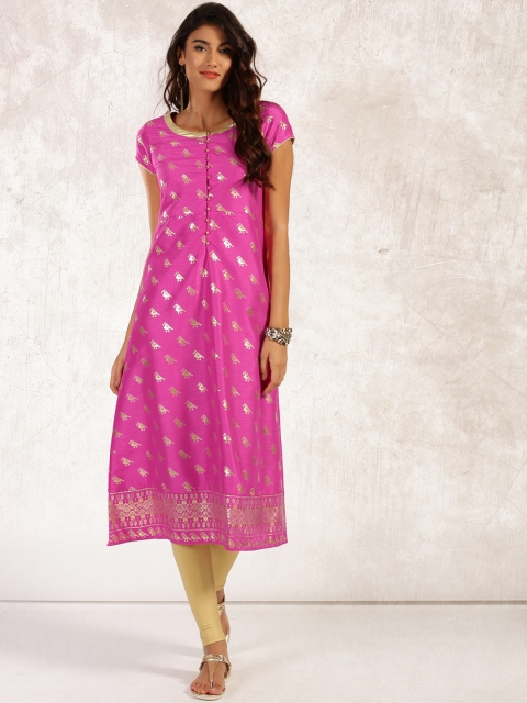 

Anouk Women Magenta & Golden Printed A-Line Kurta