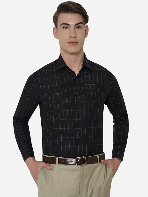 

METAL Men Black Slim Fit Grid Tattersall Checks Checked Formal Shirt