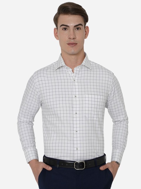 

METAL Men White Slim Fit Grid Tattersall Checked Pure Cotton Formal Shirt