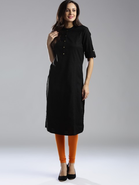 

W Women Black Solid Straight Kurta