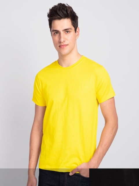 

Bewakoof Men Pack of 2 Yellow & Black Solid Cotton Regular Fit T-shirt