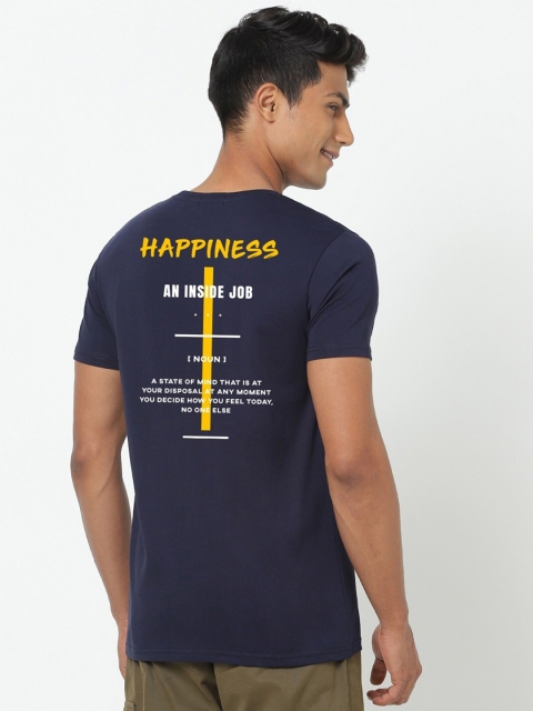 

Bewakoof Men Blue Typography Printed Round Neck Regular Fit Cotton T-shirt