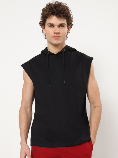 

Bewakoof Men Black Hooded Cotton T-shirt