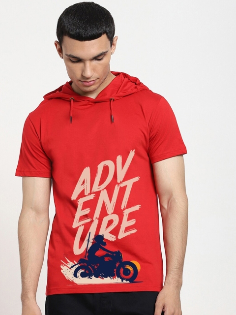 

Bewakoof Men Red Typography Printed Hooded T-shirt